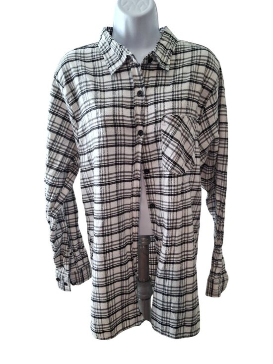 Speculation Tops - Speculation Womens XL Plaid Flannel Shirt Black White Button Down Grunge Oversiz